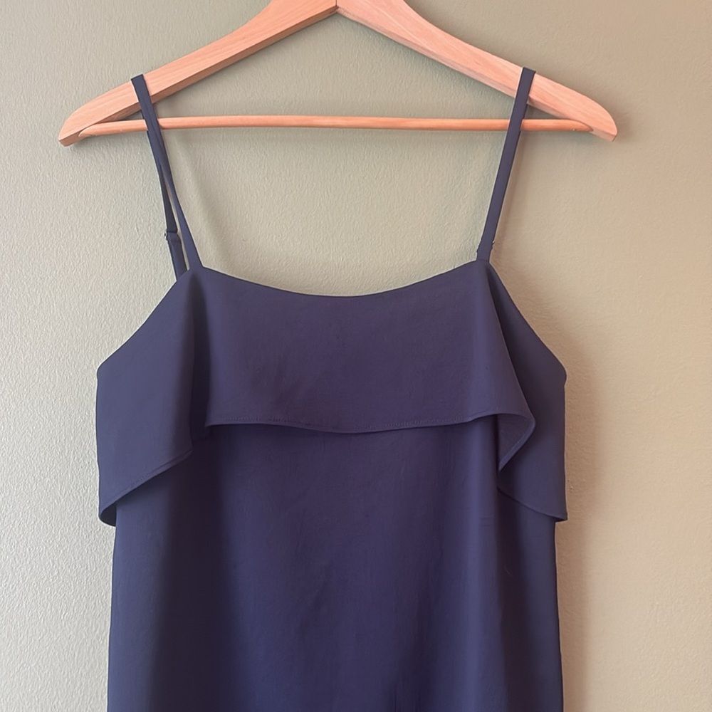 Alice + Olivia Etta Ruffle-Trimmed Crepe Mini Cocktail Dress Navy Blue Sz M - Picture 4 of 8